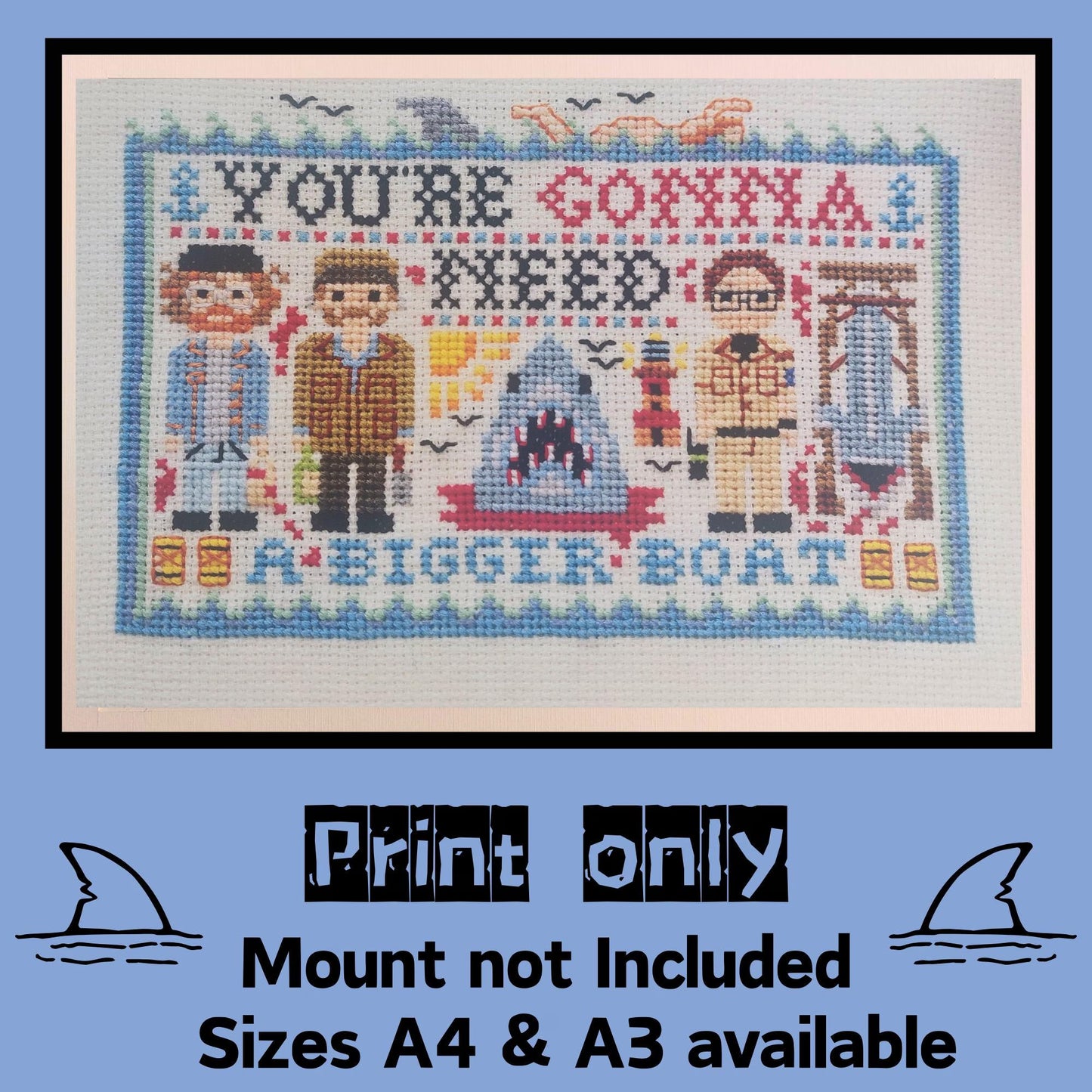 Shark, Bigger Boat Cross Stitch Print