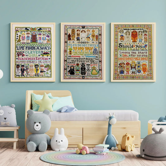 Jurassic Dinosaur Cross Stitch Print