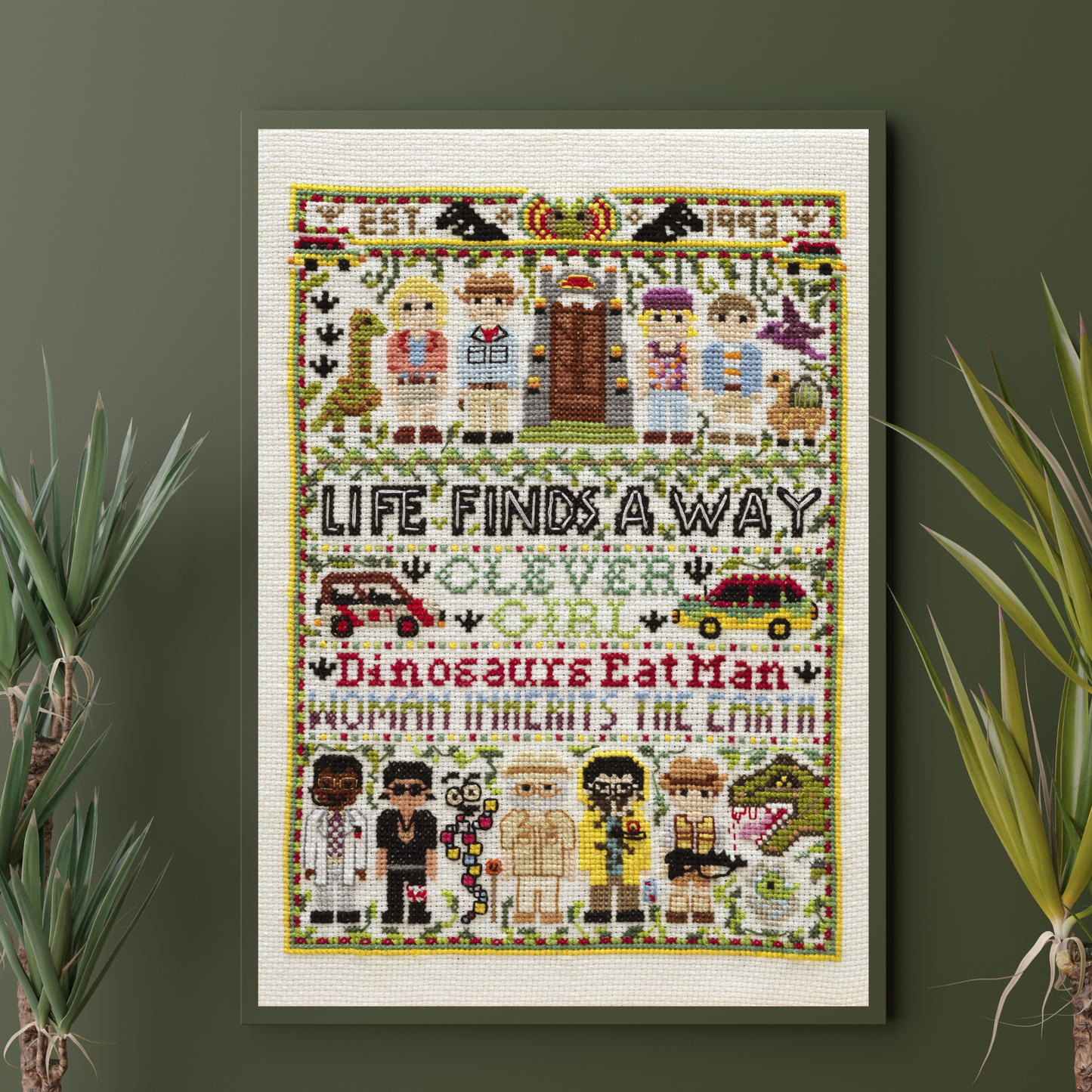 Jurassic Dinosaur Cross Stitch Print