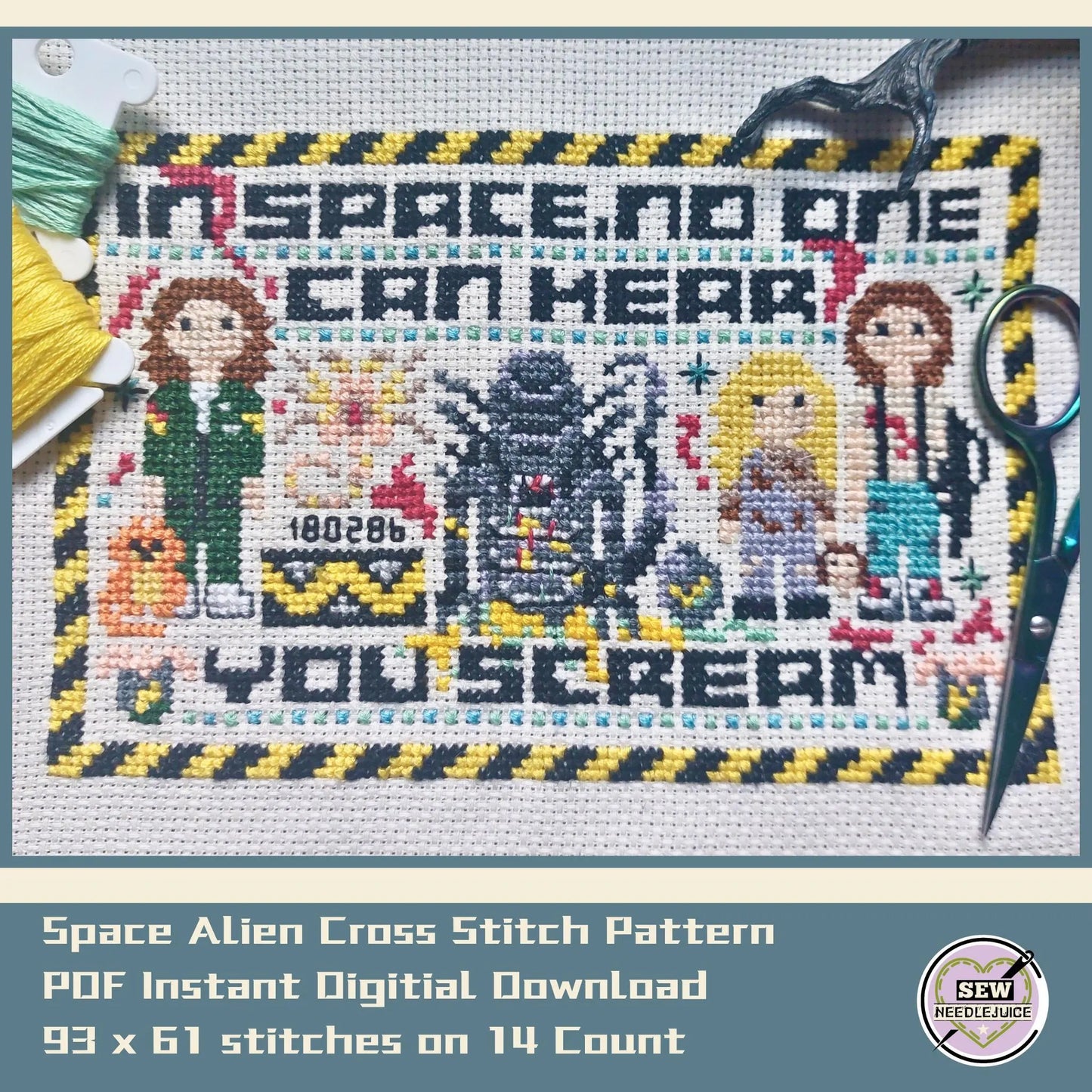 Space Creature Horror Cross Stitch Pattern PDF Download