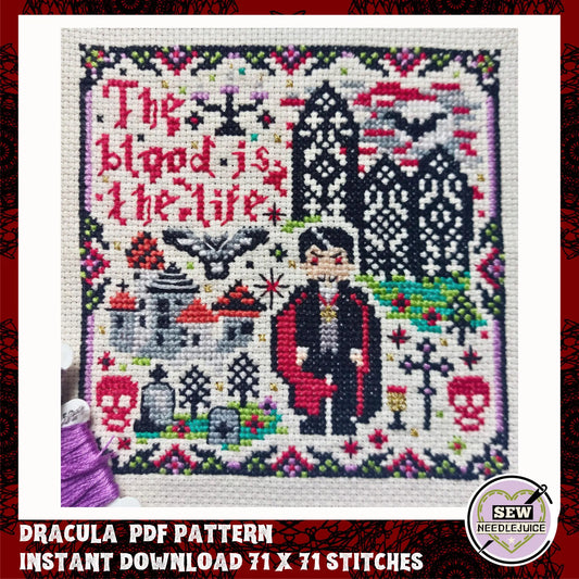 Dracula, Horror, Gothic, Vampire, Halloween Cross Stitch Pattern PDF Download