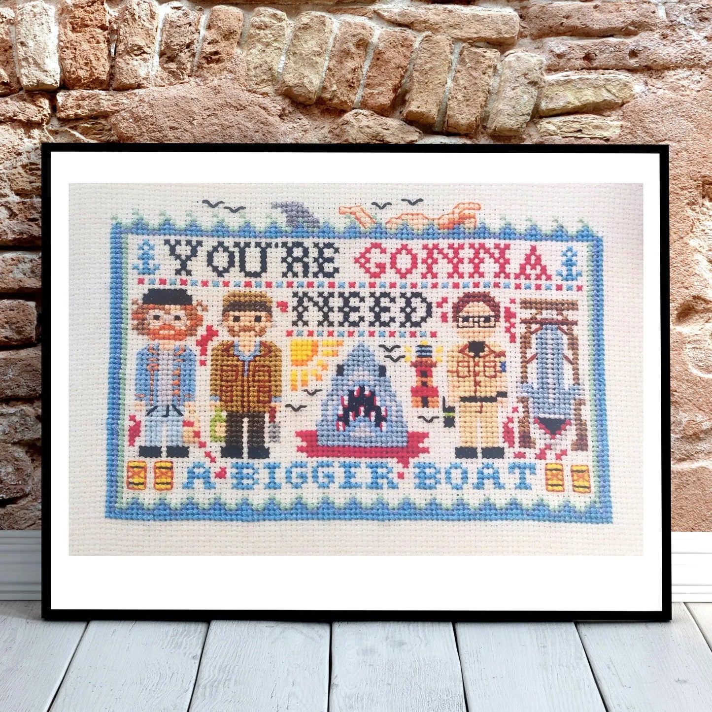 Shark, Bigger Boat Cross Stitch Print