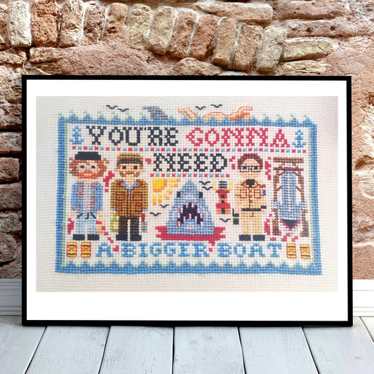 Shark, Bigger Boat Cross Stitch Print