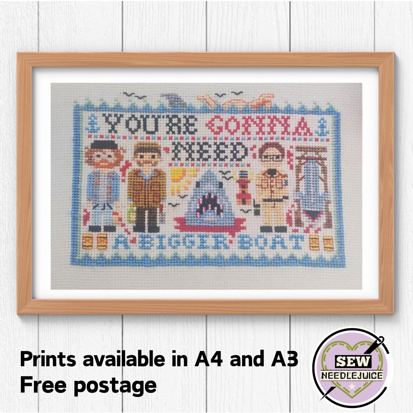 Shark, Bigger Boat Cross Stitch Print
