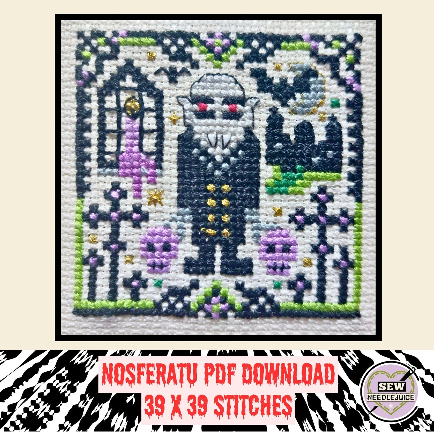 Nosferatu Vampire Dracula Cross Stitch Pattern PDF Download