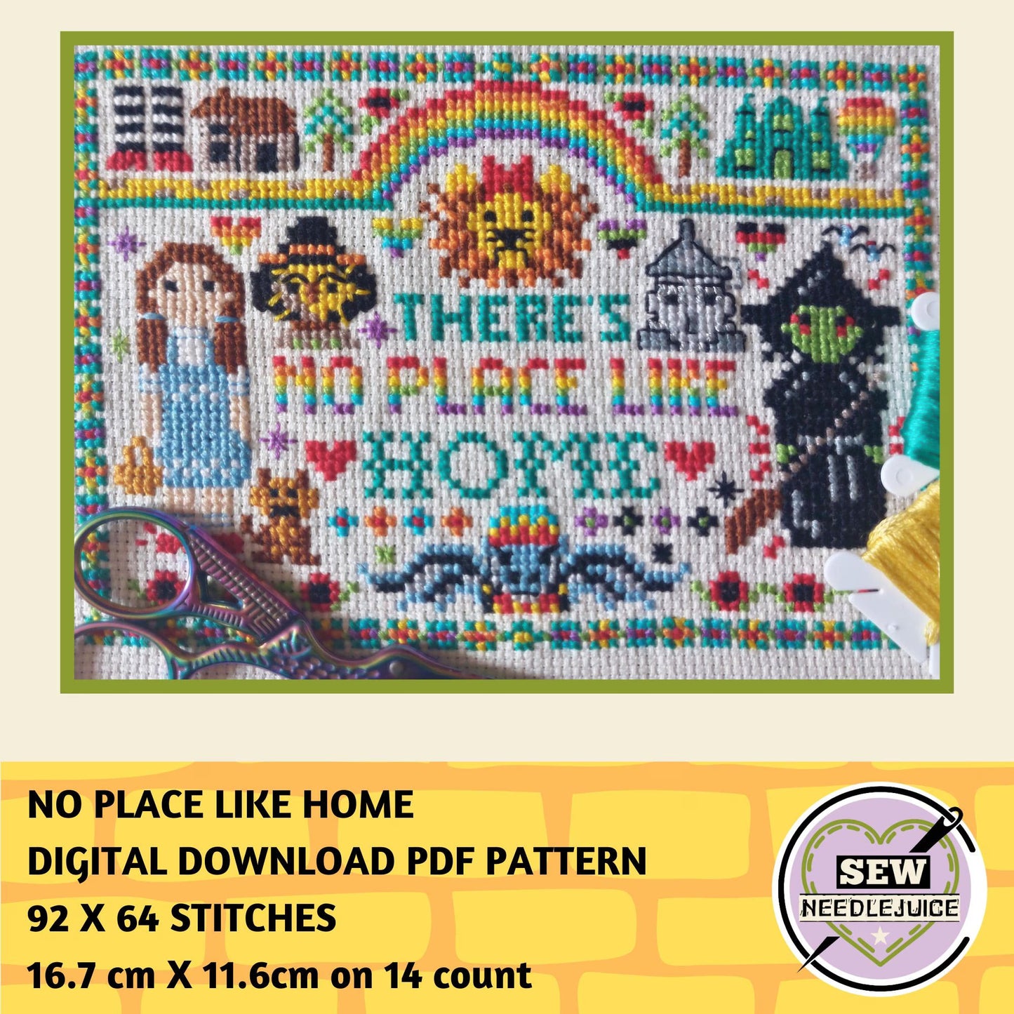 No Place Like Home, Wizard Cross Stitch Pattern, PDF Download