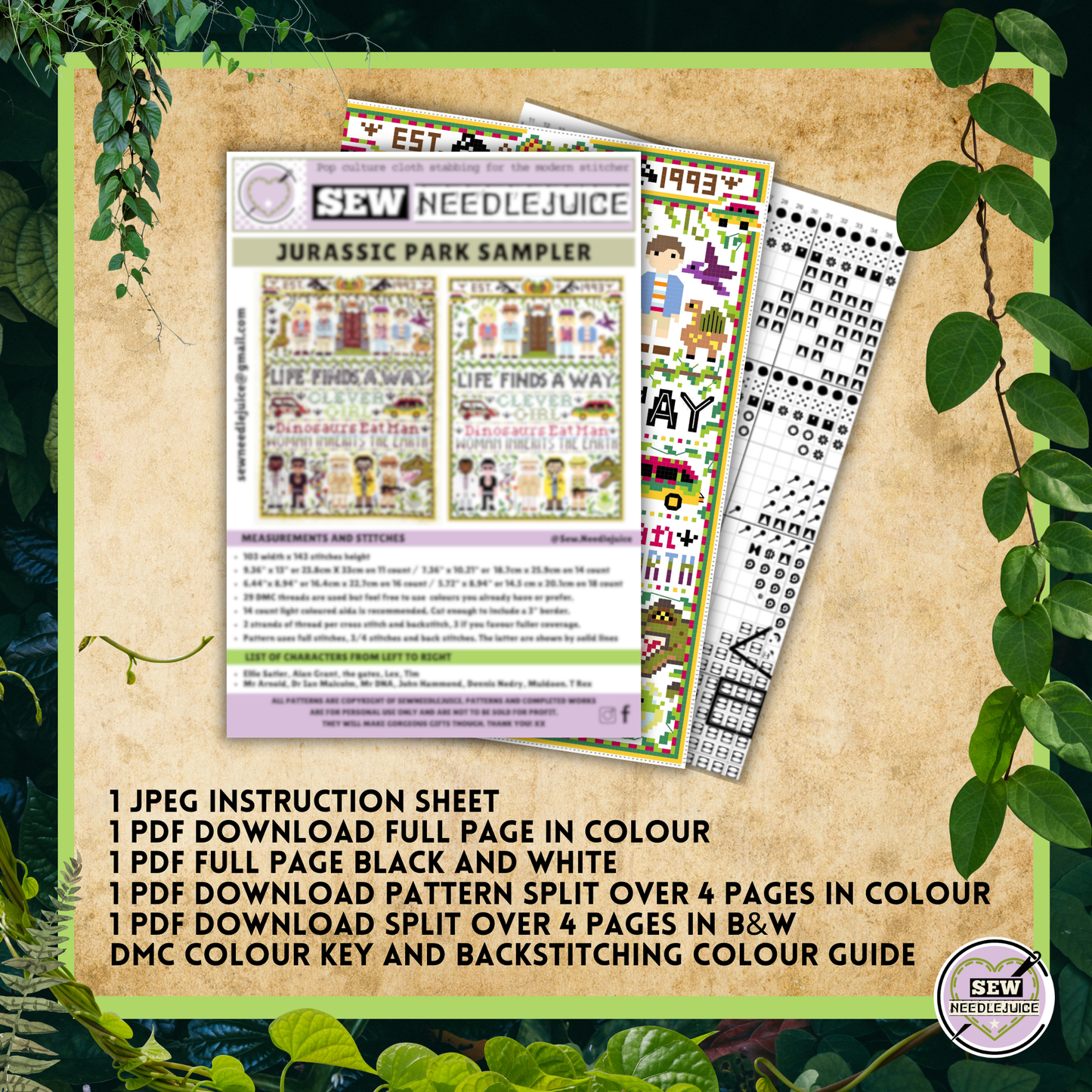 Jurassic Dinosaur Cross Stitch Pattern PDF Download