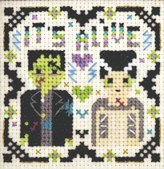 It's Alive! Frankenstein's Monster with Bride, Halloween Cross Stitch Pattern PDF Download