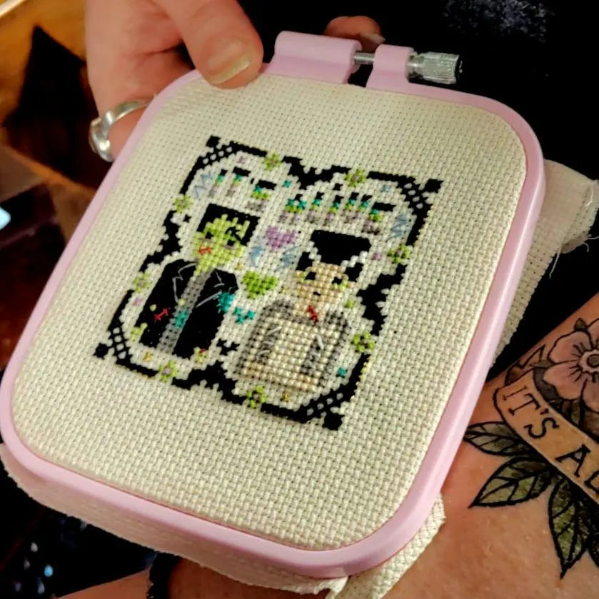 It's Alive! Frankenstein's Monster with Bride, Halloween Cross Stitch Pattern PDF Download
